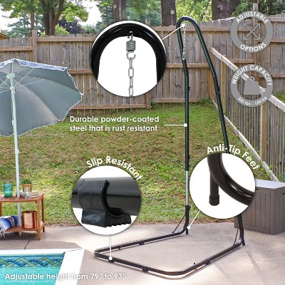 Adjustable Black Powder-Coated Steel Hammock Chair Stand
