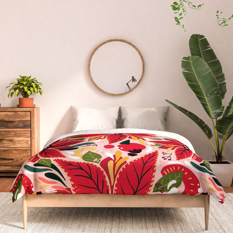 Avenie Abstract Floral Poinsettia Red Comforter + Pillow Sham(s) - Deny Designs, 3 of 4