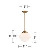 Possini Euro Design Soft Gold Mini Pendant Light 11" Wide Modern Schoolhouse Opal Glass Shade for Dining Living Room House Island - 4 of 4