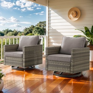 Buenhomino Patio Chairs Wicker Swivel Rocker Set of 2 Heavy Duty Patio Furniture Set Wicker Outdoor Swivel Rocking Chairs for Porch Balcony - 1 of 4