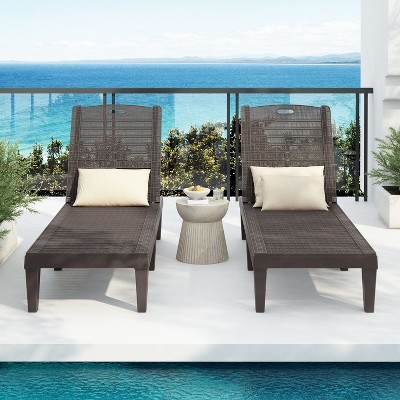 Kumasinova 2PCS Lounge Chair Outdoor with Adjustable Backrest,5-Position Chaise Lounge Outdoor,Waterproof Beach Chairs for Adults,Patio Chair for Pool