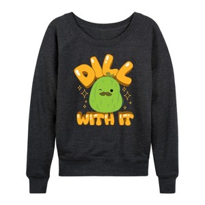 Women's - Squishmallows - Dill With It Charles Pickle Lightweight French Terry Wide Neck Long Sleeve Graphic Shirt - 1 of 4