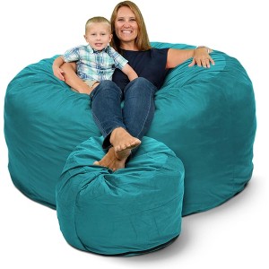 Ultimate Sack 6ft Bean Bag Chair and Footstool, Oversized Comfortable Indoor Floor Lounger, Giant Foam-Filled Furniture for Relaxing, Teal Suede - 1 of 4