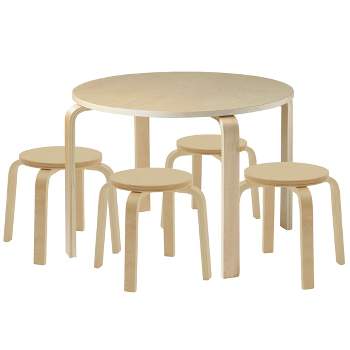 ECR4Kids Bentwood Table and Stool Set for Kids, 5-Piece Set