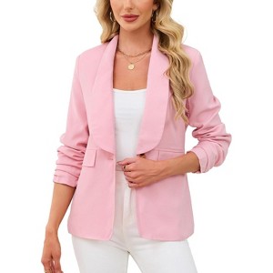 Women's Cropped Blazers 3/4 Sleeve Open Front Lightweight Cardigan Casual Work Office Suit Blazer Jackets - 1 of 4