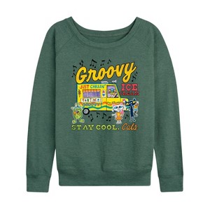 Women's - Pete the Cat - Groovy Ice Cream Truck Women's French Terry Pullover Lightweight French Terry Wide Neck Long Sleeve Shirt - 1 of 4
