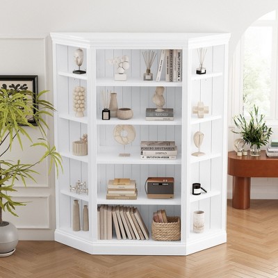 NicBex Bookcases for Living Room 83.4" H 5 Tier Corner Bookcase with LED Light Open Corner Plant Display for Small Spaces Office Home