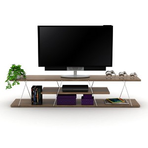 56" Wood Mid Century Modern TV Stand with 4 Open Shelves, Metal Cords, and Entertainment Centre for Living Room - 1 of 4