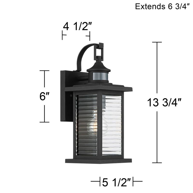 John Timberland Cameron Mission Outdoor Wall Light Fixture Textured Black Motion Sensor Dusk to Dawn 13 3/4" Clear Stripped Glass for Post Exterior, 4 of 9