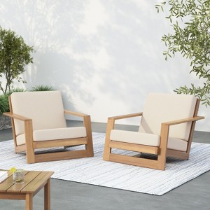 Christopher Knight Home Bennion Modern Acacia Wood Outdoor Accent Chair with Deep Seating (Set of 2) - 1 of 4