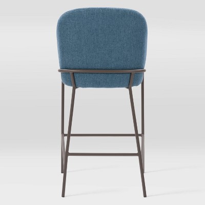 Blakeley Blue Twill 28" Counter Height Barstool with Iron Legs