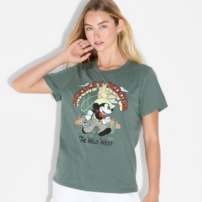Women's Wild West Mickey Short Sleeve Graphic T-Shirt - Green