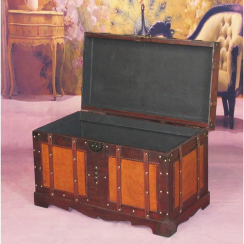 Vintage Wood Metal Steamer Trunk Chest coffee table storage box luggage  antique