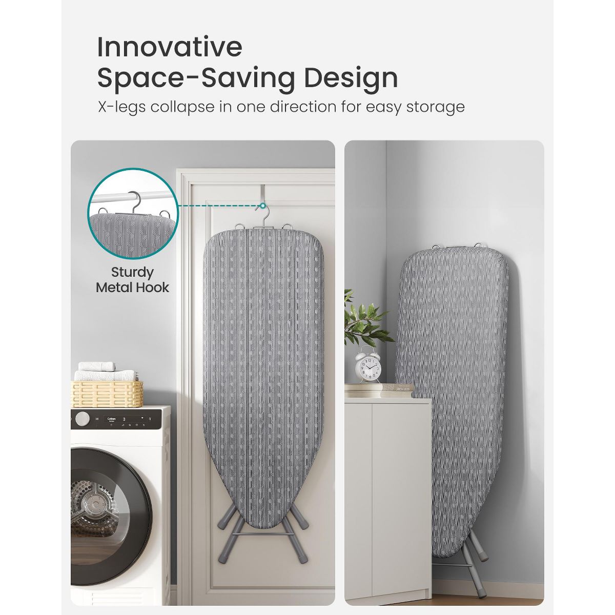 LEDREM Ironing Board with Cover & Pad, Foldable Steel Frame, Adjustable Height, Iron Rest, for Laundry Room - thumbnail 4