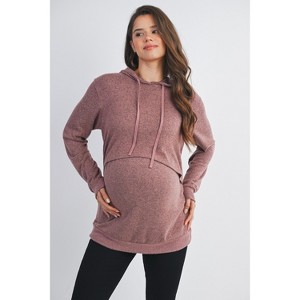 Hello Miz Womens Double Layer Long Sleeve Maternity Nursing Hoodie - Mauve - Medium - 1 of 4