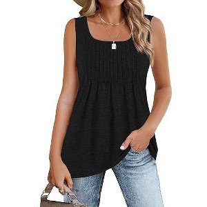 Zeagoo Women's Summer Tank Tops Pleated Square Neck Loose Fit Casual Flowy Tunic Sleeveless Shirts - 1 of 4