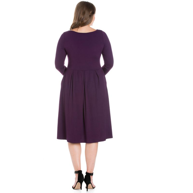 24seven Comfort Apparel Long Sleeve Fit and Flare Plus Size Midi Dress, 4 of 6