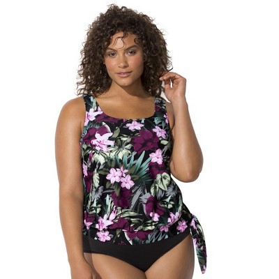 Swimsuits for All Women's Side Tie Blouson Tankini Top (Plus Sizes Available)