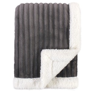 Hudson Baby Infant Corduroy Blanket with Faux Shearling Backing and Trim, Charcoal, 30x40 inches - 1 of 2