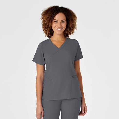 Grey’s Anatomy Women's Stretch 3 Pocket Mock Wrap Top