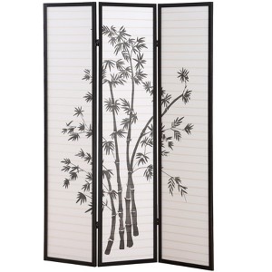 Gulches 3 Piece Set of 72 Inch Black - Rimmed Partitions and Room Dividers Boasting Bamboo Motifs - 1 of 4