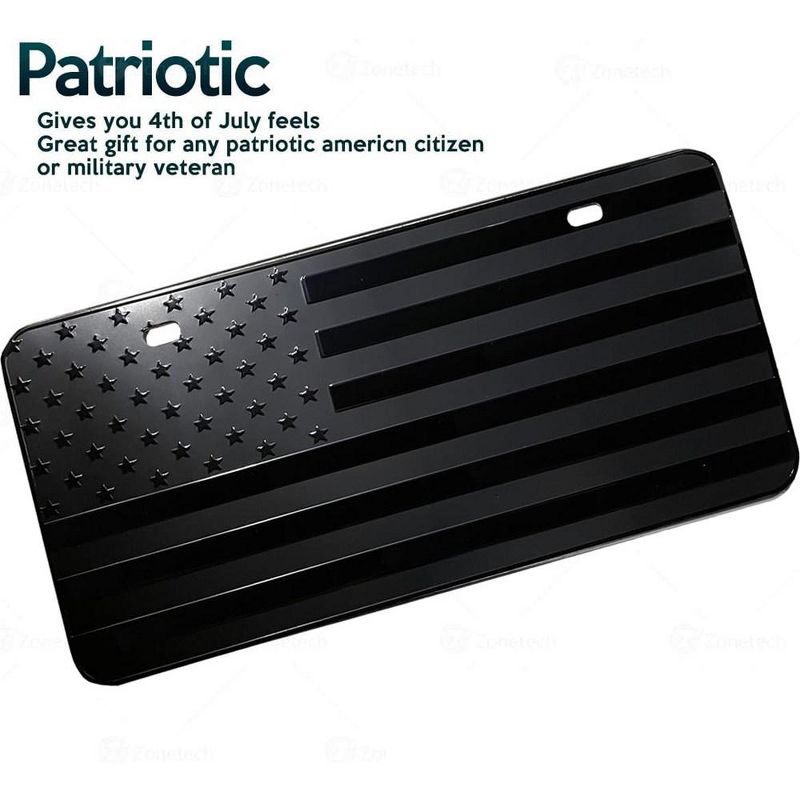 Zone Tech Monochrome USA Flag License Plate - Premium Quality Thick Durable Embossed Novelty American Patriotic Flag, 3 of 8