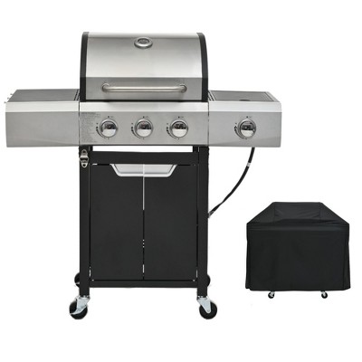 NicBex 3-Burner propane Gas BBQ Grill,40500BTU Output Outdoor Grill with Cover&Foldable Side Table,Enameled Cast Iron Cooking Grids