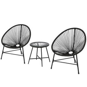 Acapulco Chair 3-Piece Patio Set, All-Weather Wicker Bistro Furniture with Plastic Rope, Glass Table & 2 Armchairs for Outdoor Porch - 1 of 4