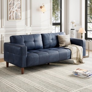 3-Seater Sofa Couch, 83" Wide Faux Leather Sofa with Spring Cushion, Modern Sofa with Deep Seats and 2 Removable Back Cushions for Living Room - 1 of 4