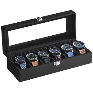 SONGMICS Watch Box, 6-Slot Watch Case with Large Glass Lid, Removable Watch Pillows, Watch Box Organizer, Gift for Loved Ones, Black Synthetic Leather - 1 of 4
