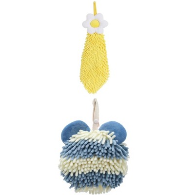 REGALWOVEN Soft Absorbent Cute Fuzzy Hanging Decorative Bathroom Chenille Hand Towel 6" x 15"/7" x 7" 2 Packs