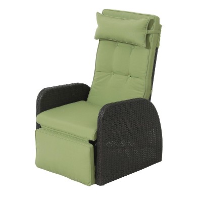 Wicker Outdoor Recliner with Green Cushions - Accent Furniture