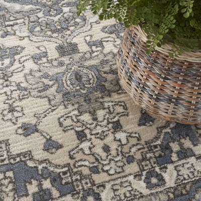 Ivory Blue Rectangular Persian Design 9' x 12' Synthetic Area Rug