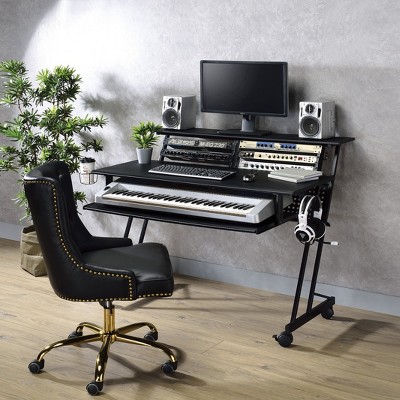 PAGED Home Office Desk 71" L Simple Modern Music Desk with Open Storage Shelves and Earphone Hook for Office