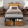 Twin Size Bed Frame with Wood Headboard Metal Platform Bed with 2 Storage Drawers Shelf Built in Charging Station LED Lights No Box Spring Needed - 2 of 4