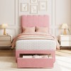Coucheta Twin Bed Frame with Storage & Headboard, Velvet Upholstered (Color: Flannel Pink) - 3 of 4