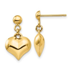 Black Bow Jewelry 11mm Puffed Heart Dangle Post Earrings in 14k Yellow Gold - 1 of 4