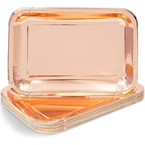 Sparkle and Bash 24 Pack Rose Gold Foil Disposable Paper Serving Trays for  Parties, 9 x 13 In