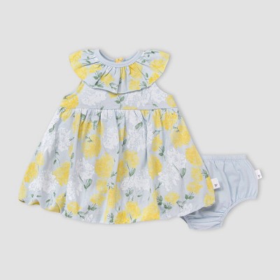Image of Burt's Bees Baby® Girls' Hydrangea Bubble Dress & Diaper Cover Set - Sky Blue Newborn