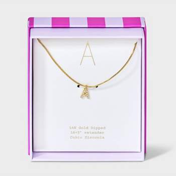 14K Gold Dipped Cubic Zirconia Initial Round Snake Chain Necklace - A New Day™ Gold