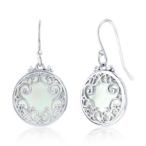 Bella Silver Sterling Silver, Round MOP Filigree Design Earrings - White - 1 of 2