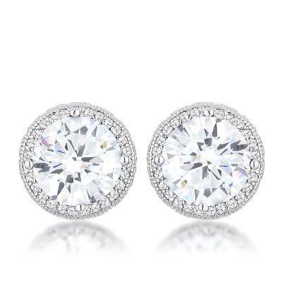 Slickblue Stunning Blue-Green/Clear CZ Halo Earrings – Rhodium-Plated, Cubic Zirconia, Timeless Studs for Women