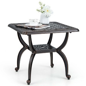 Tangkula 21" Cast Aluminum Outdoor Side Table Patio Square Coffee Table w/ Storage Shelf - 1 of 4