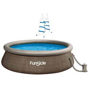 Funsicle 36 Inch SureStep 3 Stair Swimming Pool Ladder with 12' x 36" QuickSet Inflatable Ring Top Outdoor Above Ground Pool and Pump - 1 of 4