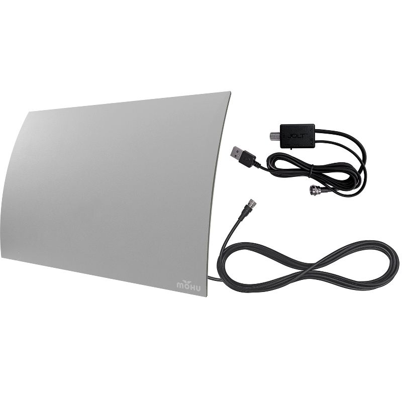 Mohu Curve Indoor TV Antenna, 60-Mile Range, Jolt Switch Amplifier, UHF VHF, Multi-Directional, 4K 8K UHD, NEXTGEN TV — with Base Stand, 10-Ft. Cable, 4 of 11
