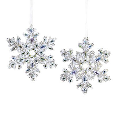 Crystal Expressions 5.0" Beaded Snowflake Ornaments Christmas Stones  -  Tree Ornament Sets