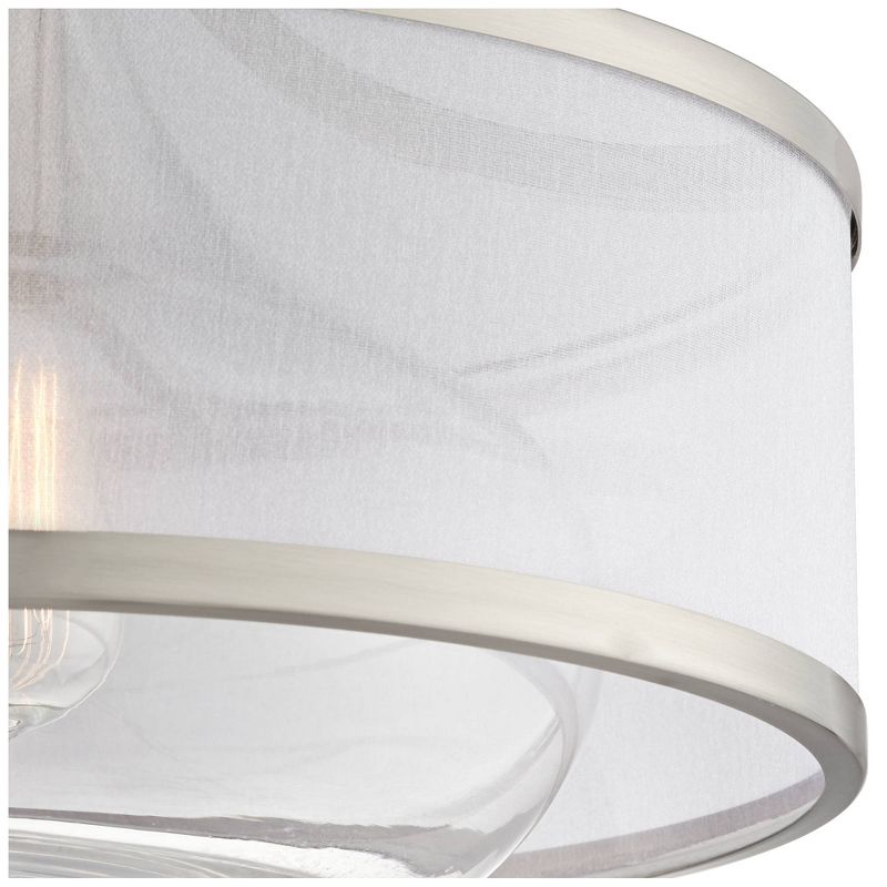 Possini Euro Design Layne Modern Ceiling Light Semi Flush Mount Fixture 15" Wide Brushed Nickel Silver Organza Clear Glass Shade for Bedroom Kitchen, 3 of 10