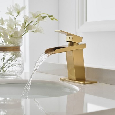 Gold Polished Brass Single-Handle Waterfall Bathroom Faucet