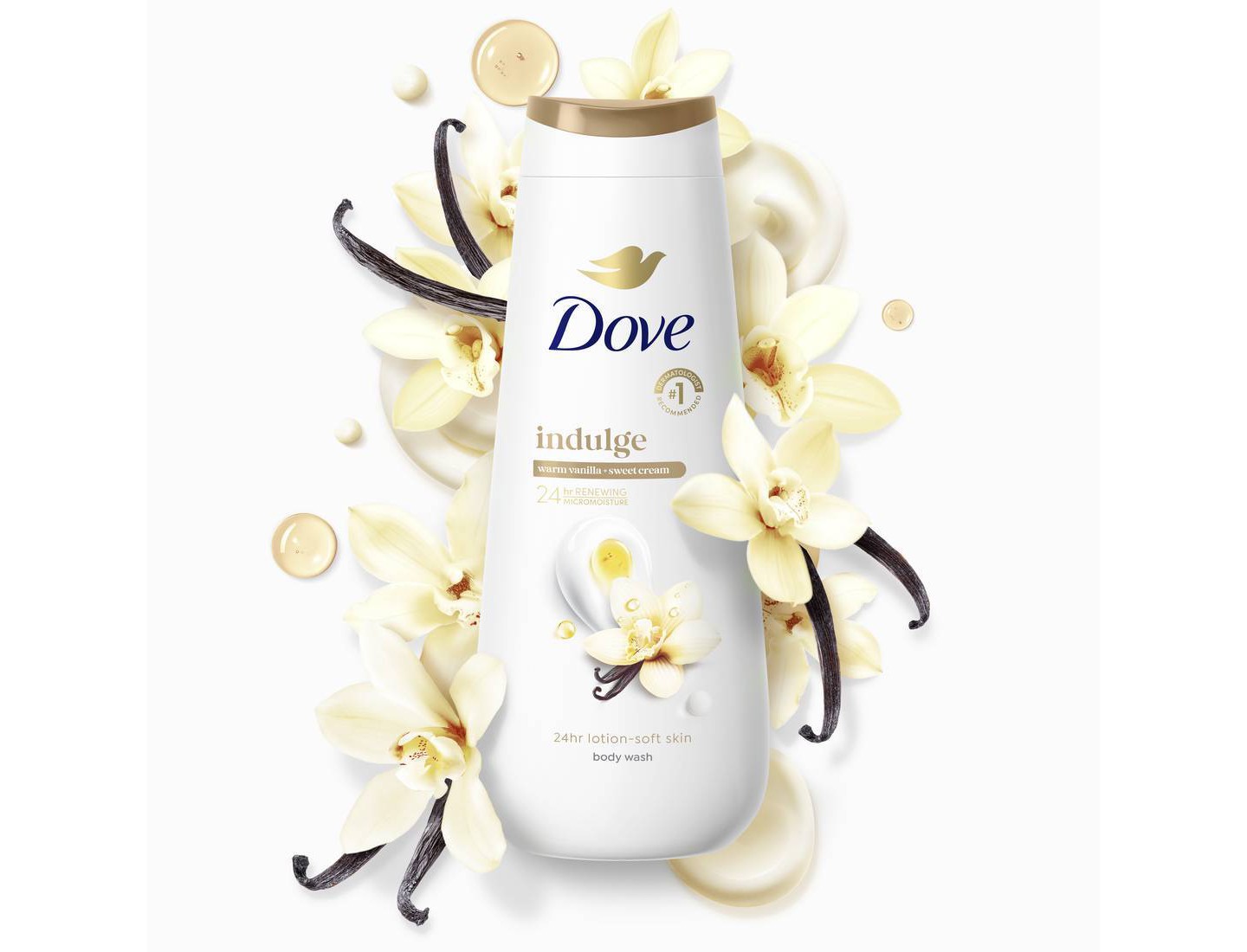 Гель для душа Dove Beauty Indulge, Warm Vanilla Sweet Cream, 20 fl oz, цвет: Кремовый — фото 2