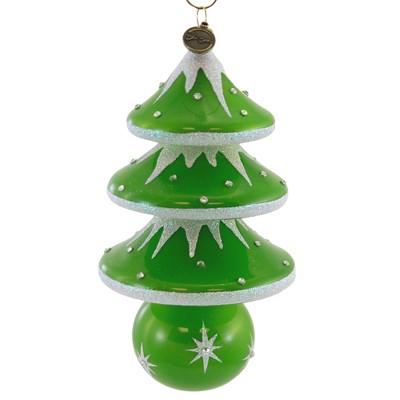 Blu Bom 6.25" Christmas Tree Drop On A Ball.. Ornament Green White Tannebaum  -  Tree Ornaments